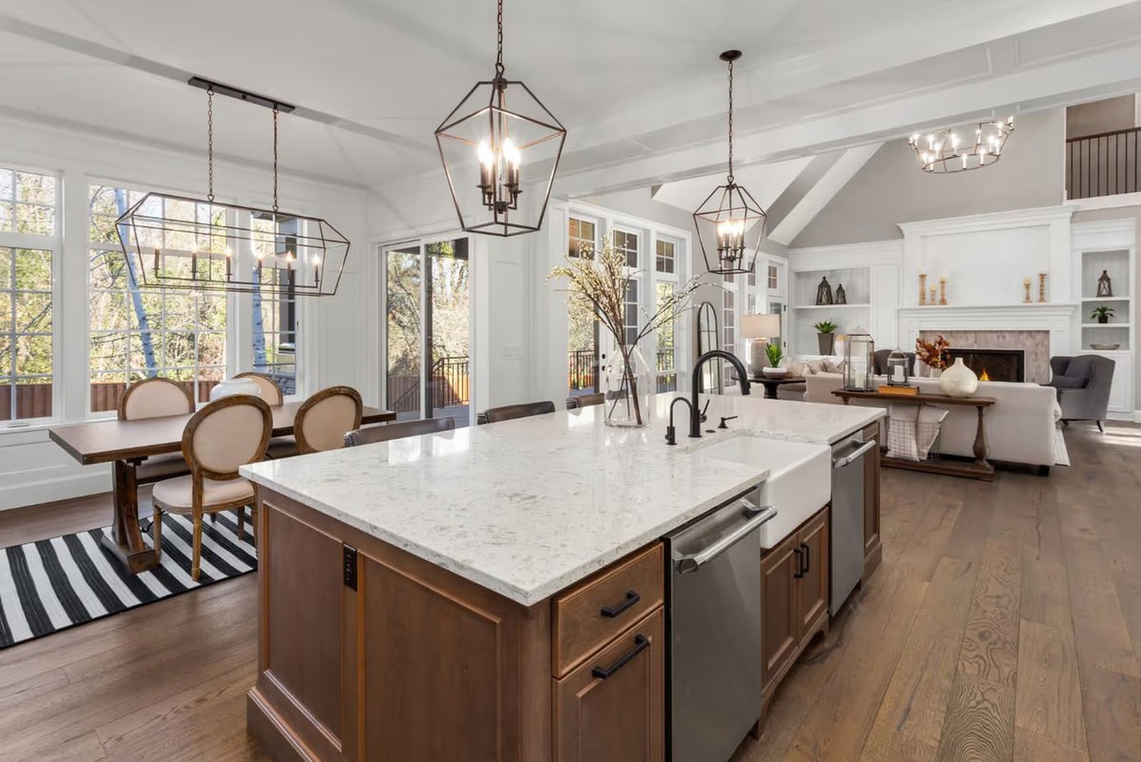 opened kitchen layout in a Bloomfield Township ranch with structural reframing