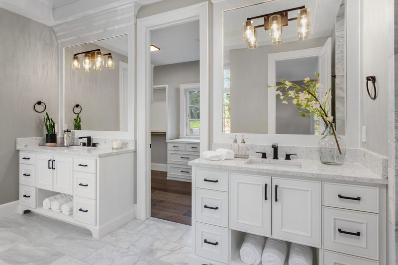 Brightwood + Remodel master bath vanity mirror by Reschka Design Build