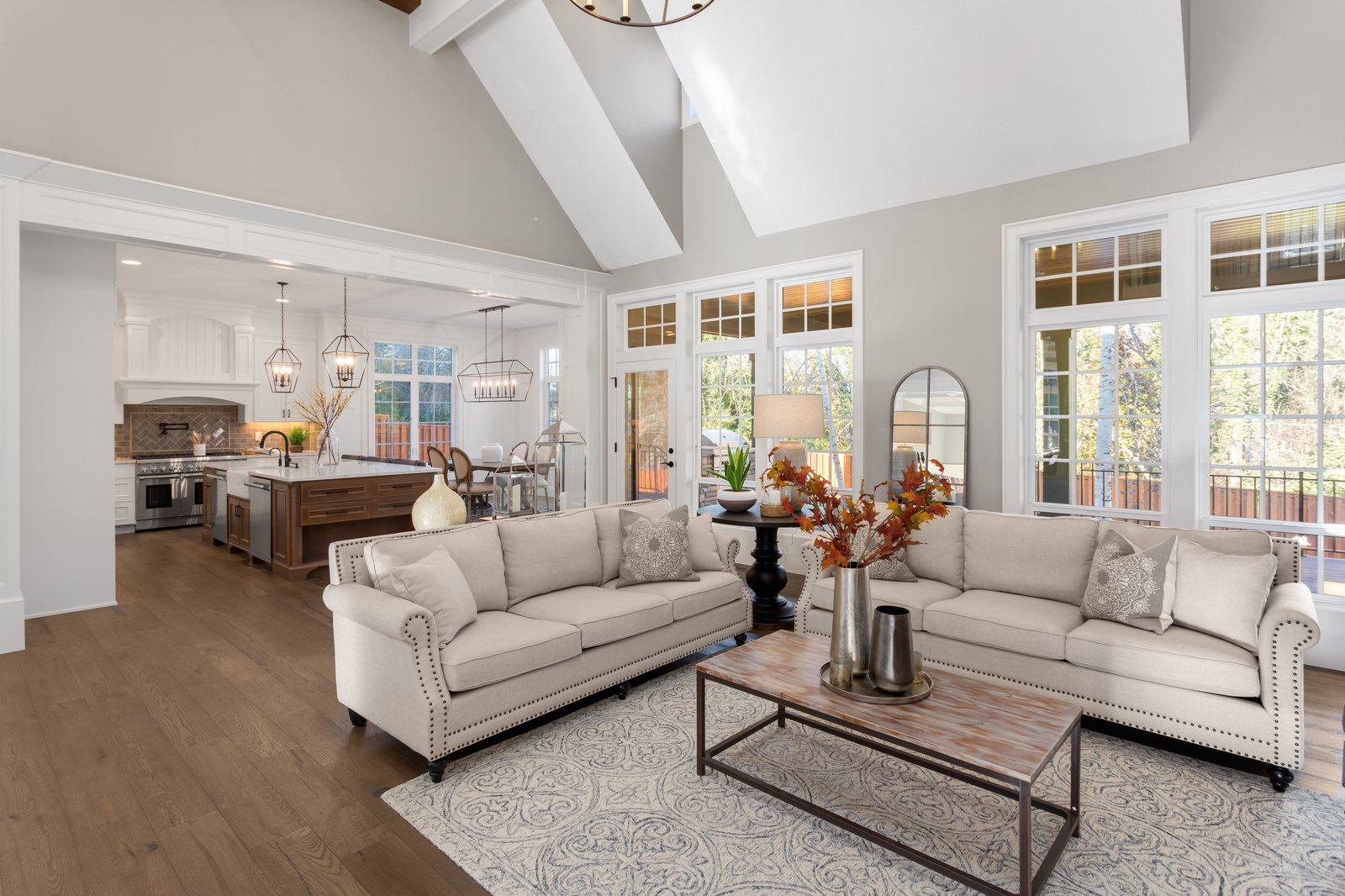 Brightwood + Remodel living room vaulted ceiling by Reschka Design Build