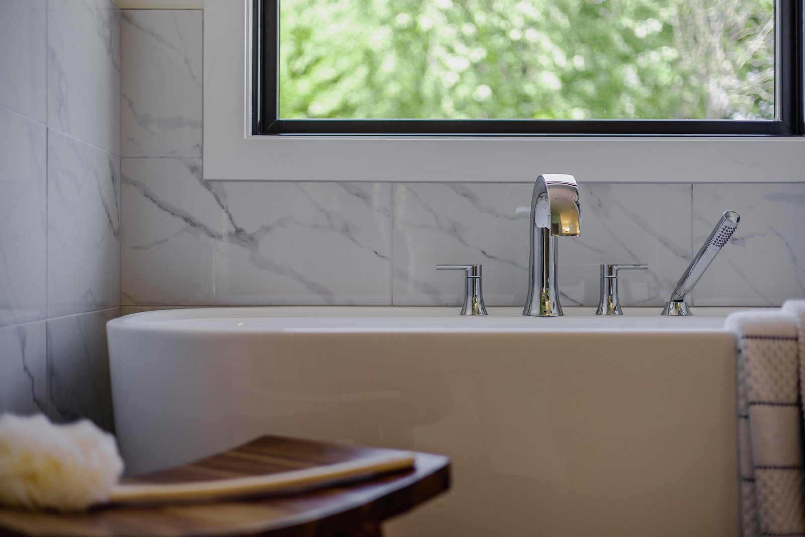 Hawthorn + Remodel primary bathroom closeup by Reschka Design Build